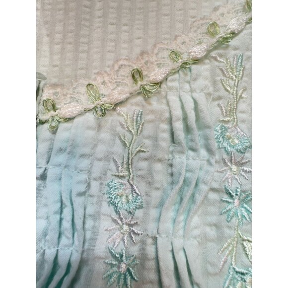 Miss Elaine Women's Nightgown Dress Sleepwear Size M White Green Floral Embroide - Picture 6 of 14